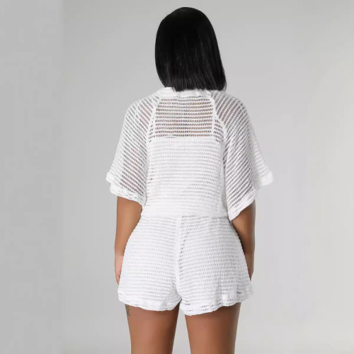 Casual Hollow Cardigan Three Piece Set