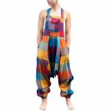 Patchwork Harem Summer Overalls with Pockets Boho Loose Jumpsuit
