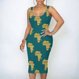 1 Piece Custom Casual Print Sleeveless Scoop Neck Midi Dress