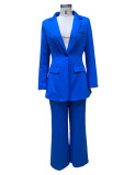 Fashion Long Sleeve Solid Color Professional Suit Coat and Pants Two Piece Set