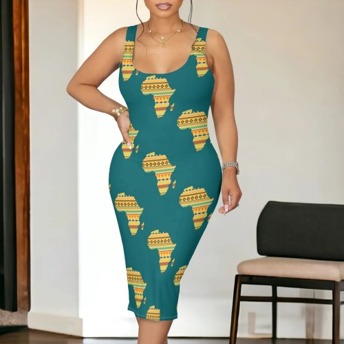 1 Piece Custom Casual Print Sleeveless Scoop Neck Midi Dress