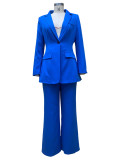 Fashion Long Sleeve Solid Color Professional Suit Coat and Pants Two Piece Set