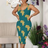 1 Piece Custom Casual Print Sleeveless Scoop Neck Midi Dress