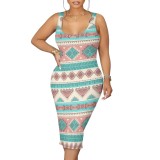 1 Piece Custom Casual Print Sleeveless Scoop Neck Midi Dress