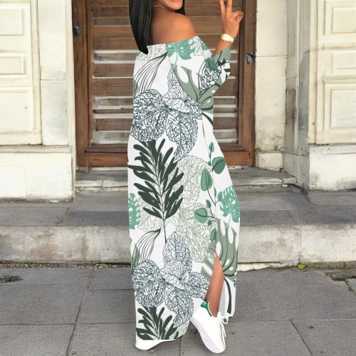 1 Piece Custom Casual Print Off Shoulder Slit Maxi Dresses
