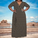 1 Piece Custom Casual Print V Neck Plus Size Maxi Dress