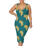 1 Piece Custom Casual Print Sleeveless Scoop Neck Midi Dress