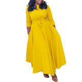 Casual African Elegant Lace-up Large Size Long Dress Round Neck Dress