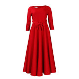 Casual African Elegant Lace-up Large Size Long Dress Round Neck Dress