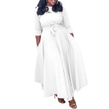 Casual African Elegant Lace-up Large Size Long Dress Round Neck Dress