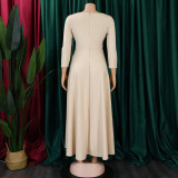 Casual African Elegant Lace-up Large Size Long Dress Round Neck Dress