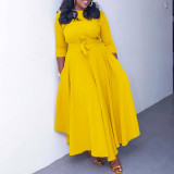 Casual African Elegant Lace-up Large Size Long Dress Round Neck Dress