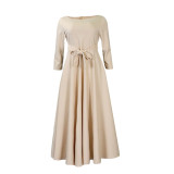 Casual African Elegant Lace-up Large Size Long Dress Round Neck Dress