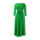 Casual African Elegant Lace-up Large Size Long Dress Round Neck Dress