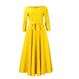 Casual African Elegant Lace-up Large Size Long Dress Round Neck Dress