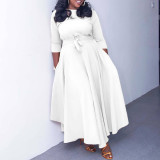Casual African Elegant Lace-up Large Size Long Dress Round Neck Dress