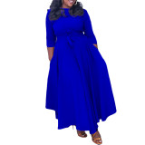 Casual African Elegant Lace-up Large Size Long Dress Round Neck Dress