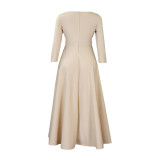 Casual African Elegant Lace-up Large Size Long Dress Round Neck Dress