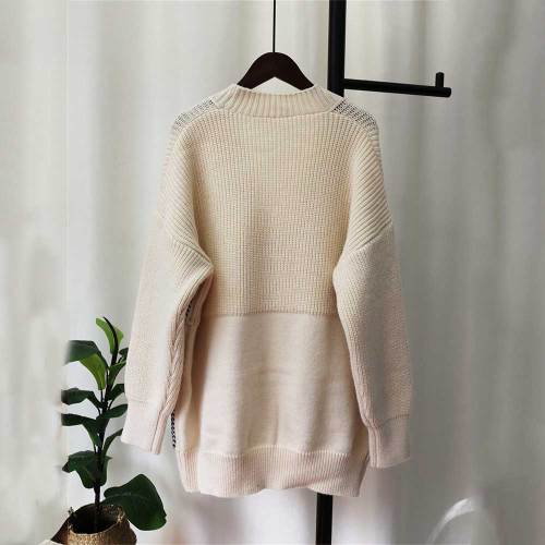 Women's Open Front Knit Cardigan Denim Pockets Patchwork Button Sweater