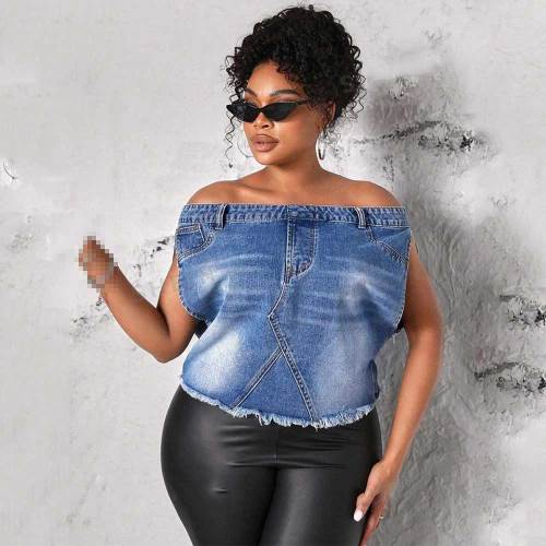 Off Shoulder Denim Jacket Vest Top