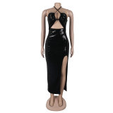 Sexy Halter Backless Slit Sequin Long Dress
