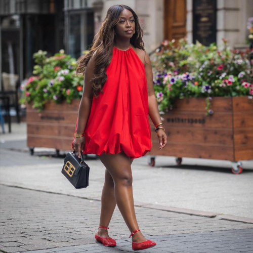 Solid Color Sleeveless Short Balloon Dress