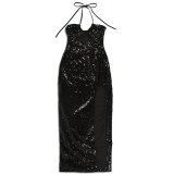 Sexy Halter Backless Slit Sequin Long Dress