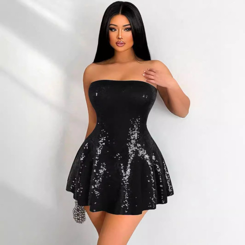 Sequin Patchwork Strapless Cocktail Dresses