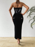 Sexy Halter Backless Slit Sequin Long Dress