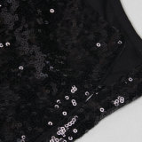 Solid One Shoulder Long Sleeve Bodycon Sequined Slit Dress