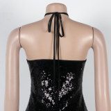 Sexy Halter Backless Slit Sequin Long Dress