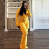 Solid Women Waffle Crop Top Tracksuit Hoodie Sweatpants Sets