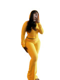 Solid Women Waffle Crop Top Tracksuit Hoodie Sweatpants Sets