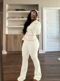 Solid Women Waffle Crop Top Tracksuit Hoodie Sweatpants Sets