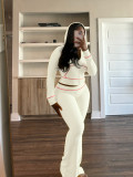 Solid Women Waffle Crop Top Tracksuit Hoodie Sweatpants Sets