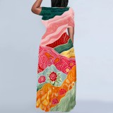 1 Piece Custom Casual Print Long Sleeve Scoop Neck Plus Size Maxi Dresses