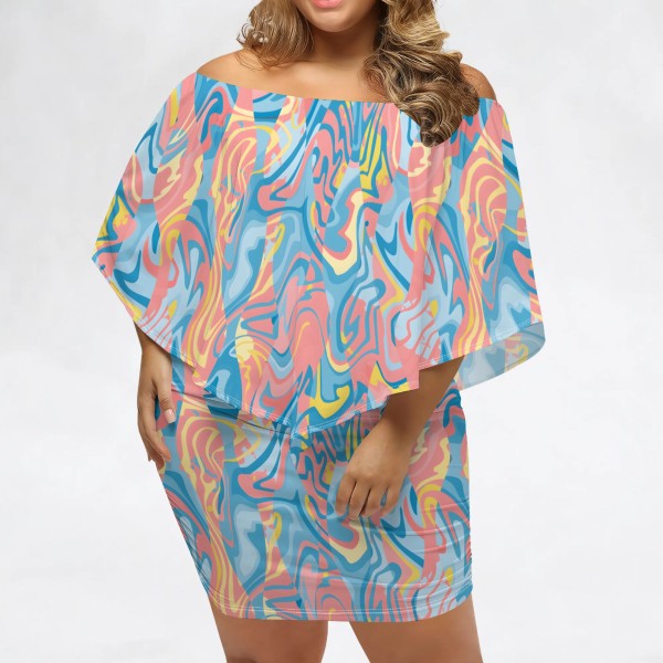 1 Piece Custom Casual Print Off Shoulder Plus Size Dresses