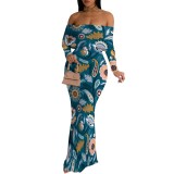 1 Piece Custom Casual Print Off Shoulder Long Dresses