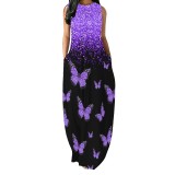 1 Piece Custom Casual Butterfly Print Basic O Neck Long Dresses