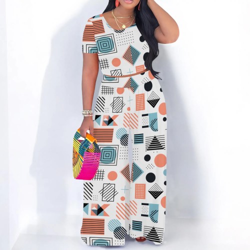 1 Piece Custom Casual Print Short Sleeve Pant Set