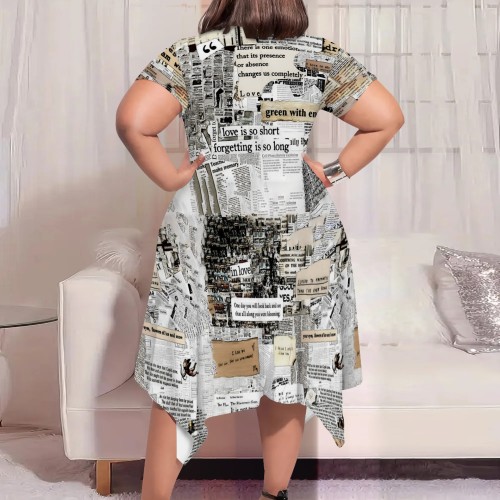 1 Piece Custom Casual Print Short Sleeve Plus Size Midi Dresses