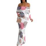 1 Piece Custom Casual Print Off Shoulder Long Dresses