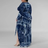 1 Piece Custom Casual Print Long Sleeve V Neck Plus Size Maxi Dresses