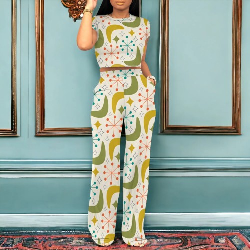 1 Piece Custom Casual Print Short Sleeve Pant Set