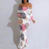 1 Piece Custom Casual Print Off Shoulder Long Dresses