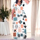 1 Piece Custom Casual Print Long Sleeve Scoop Neck Plus Size Maxi Dresses