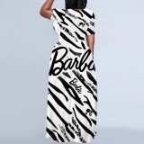 1 Piece Custom Casual Print Long Sleeve Scoop Neck Plus Size Maxi Dresses