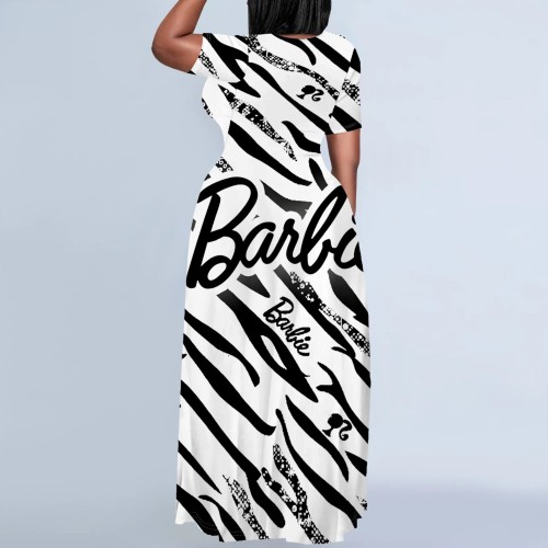 1 Piece Custom Casual Print Long Sleeve Scoop Neck Plus Size Maxi Dresses