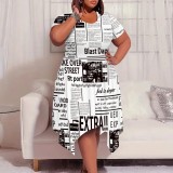 1 Piece Custom Casual Print Short Sleeve Plus Size Midi Dresses