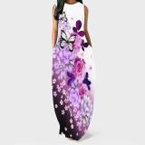 1 Piece Custom Casual Butterfly Print Basic O Neck Long Dresses